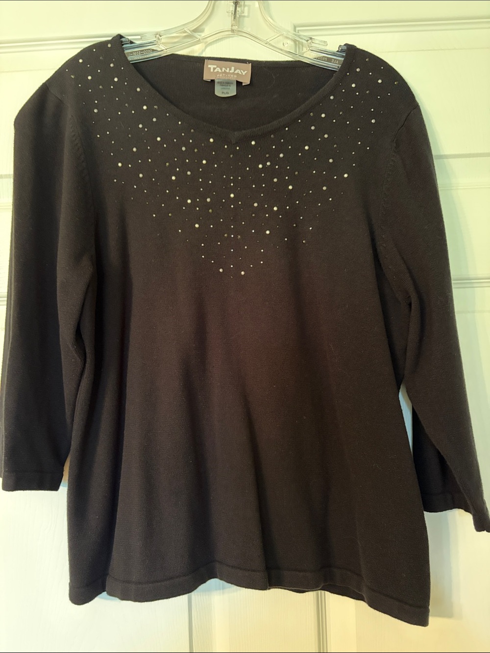 TanJay Black Scoop Neck Sweatshirt with Metallic Stud Accents